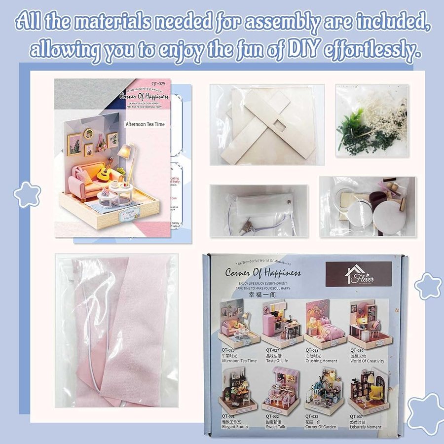 Flever Afternoon Tea Time DIY miniature house kit — finished and lit