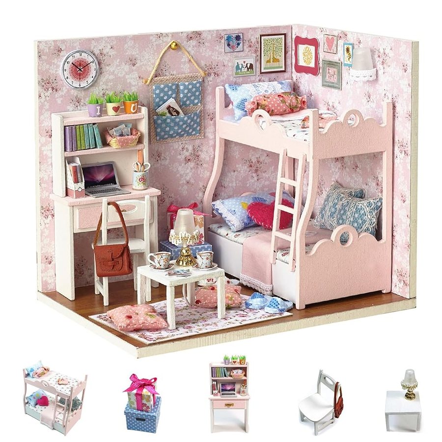 Flever Bunk Bed Room with Tool Kit DIY miniature house kit — detail of the build