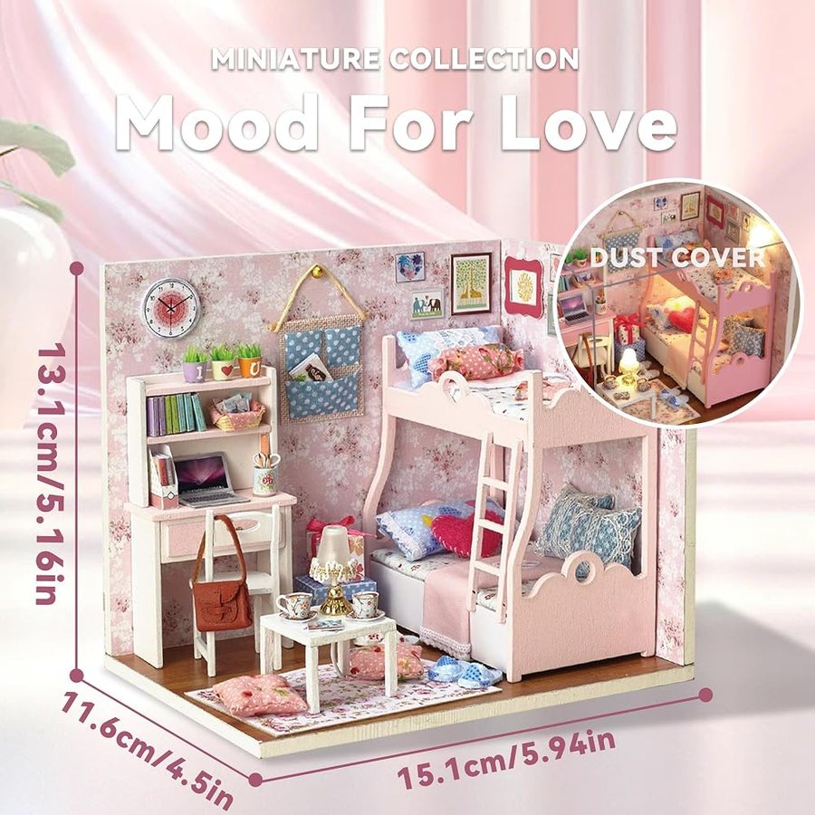 Flever Bunk Bed Room with Tool Kit DIY miniature house kit — finished and lit