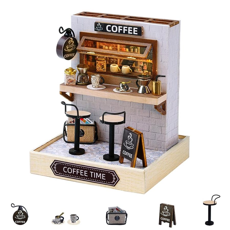 Flever Coffee Counter with Tool Kit DIY miniature house kit — detail of the build