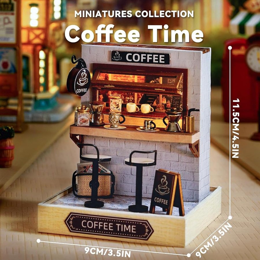 Flever Coffee Counter with Tool Kit DIY miniature house kit — finished and lit