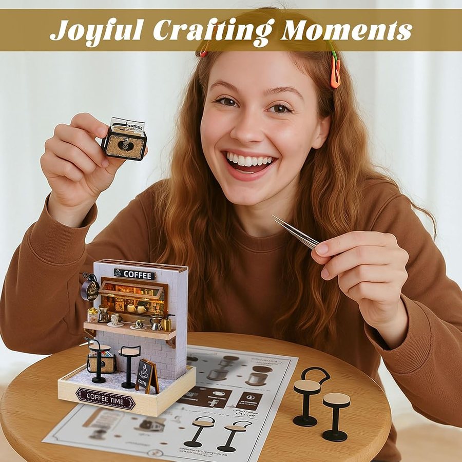 Flever Coffee Counter with Tool Kit DIY miniature house kit — what comes in the box
