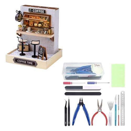 Flever Coffee Counter with Tool Kit DIY miniature house kit