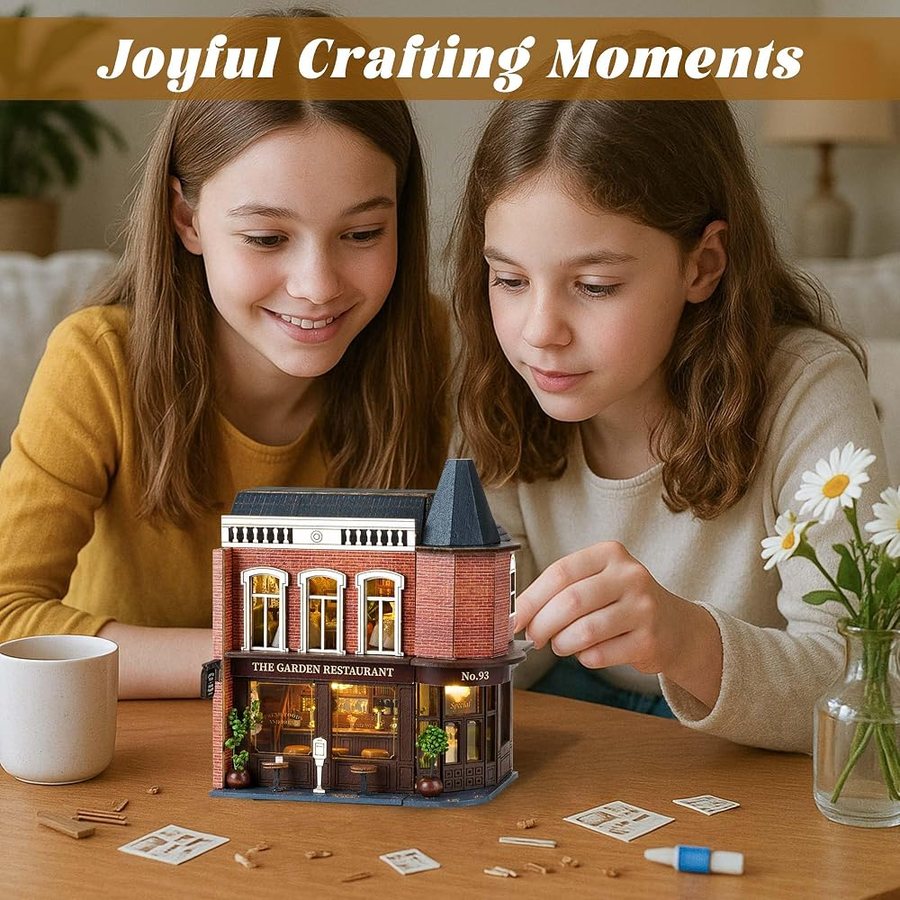 Flever Corner Restaurant DIY miniature house kit — finished and lit