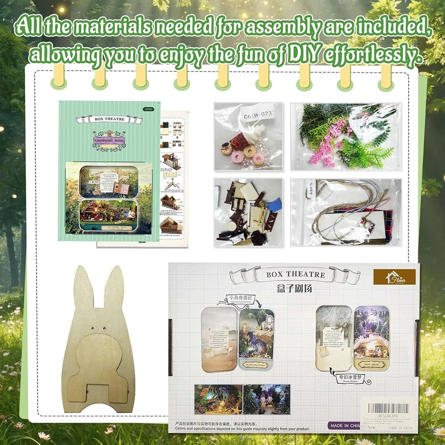 Flever Countryside Notes DIY miniature house kit — what comes in the box