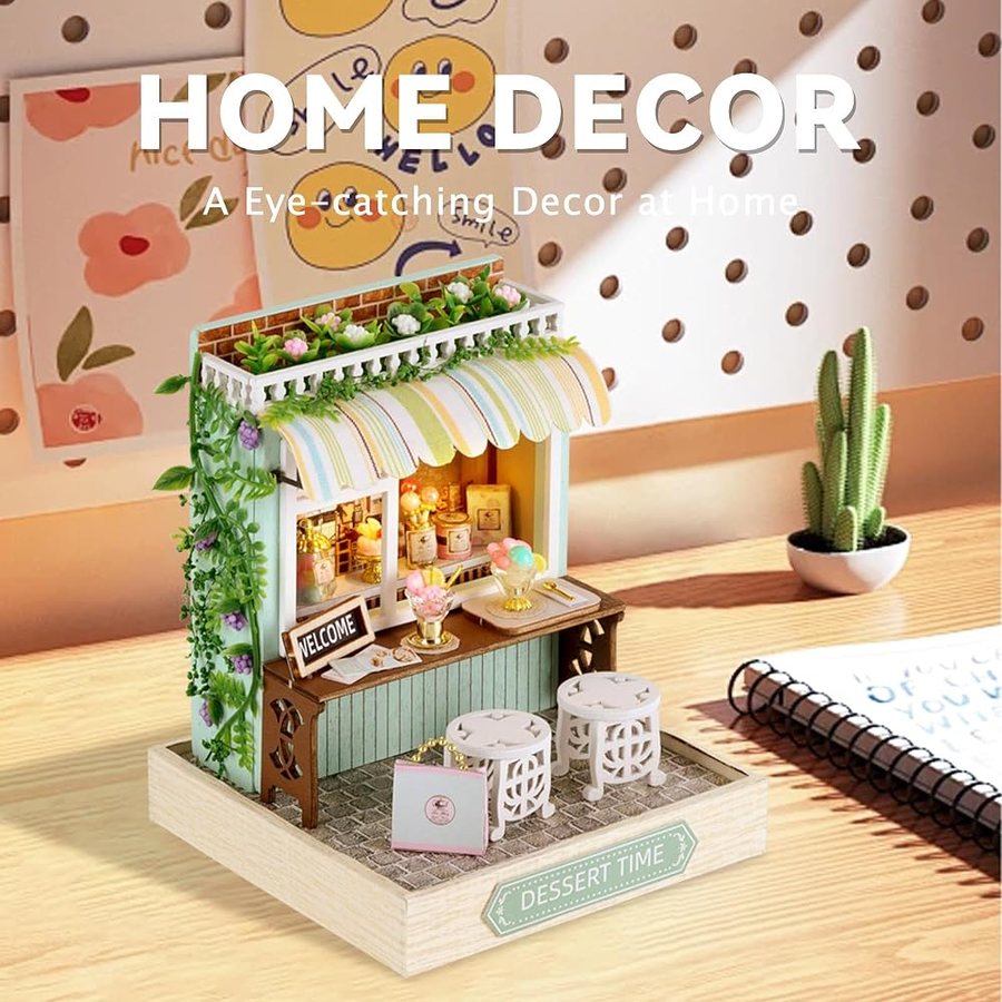 Flever Dessert Time DIY miniature house kit — finished and lit