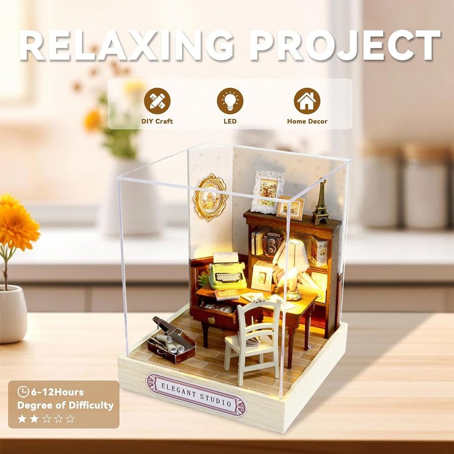 Flever Elegant Studio DIY miniature house kit — finished and lit