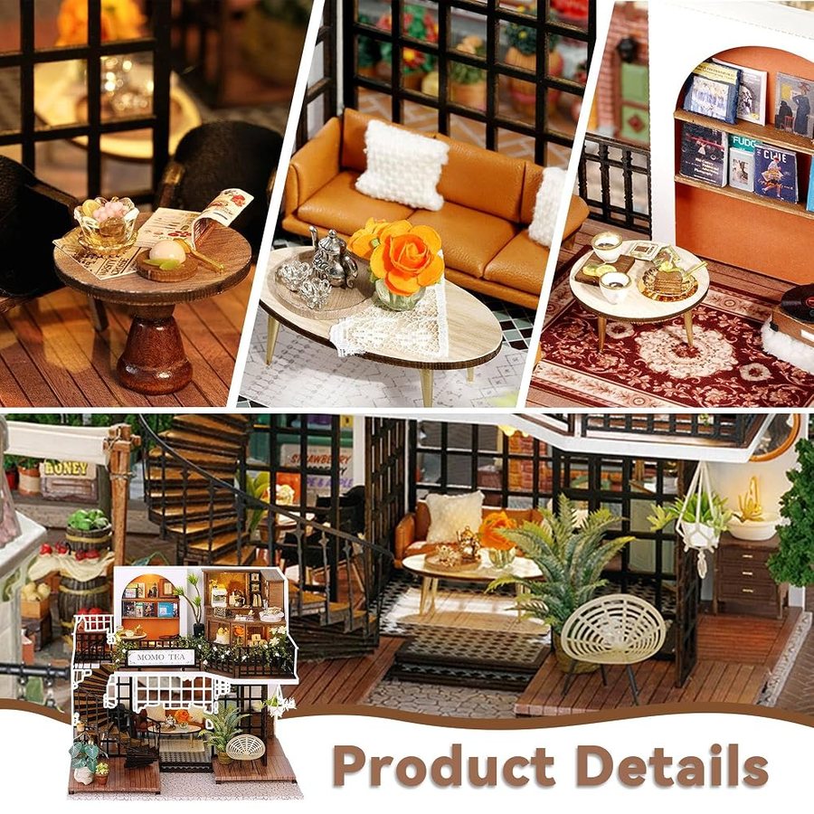 Flever Forest Teashop DIY miniature house kit — what comes in the box