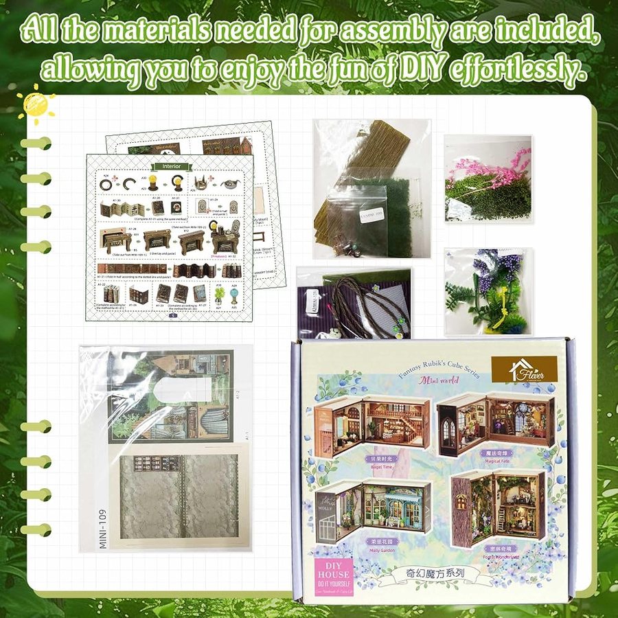 Flever Forest Wonderland DIY miniature house kit — what comes in the box