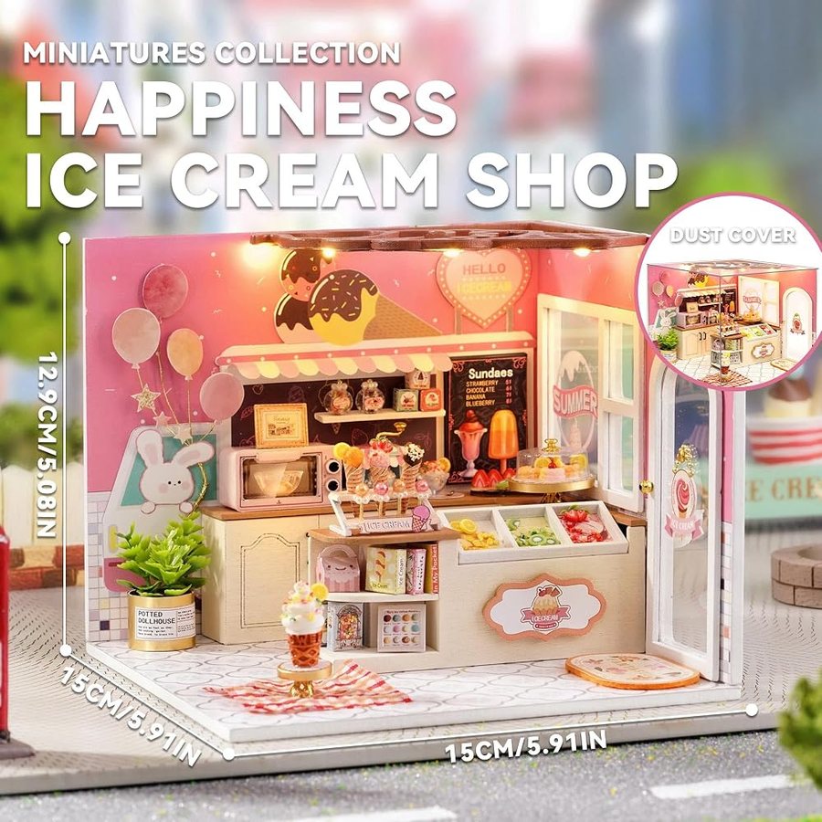 Flever Happiness Ice Cream Shop DIY miniature house kit — detail of the build