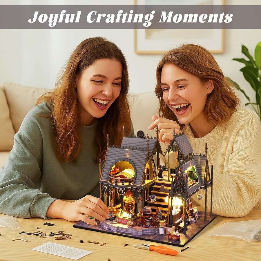 Flever Luna's Magic House DIY miniature house kit — finished and lit
