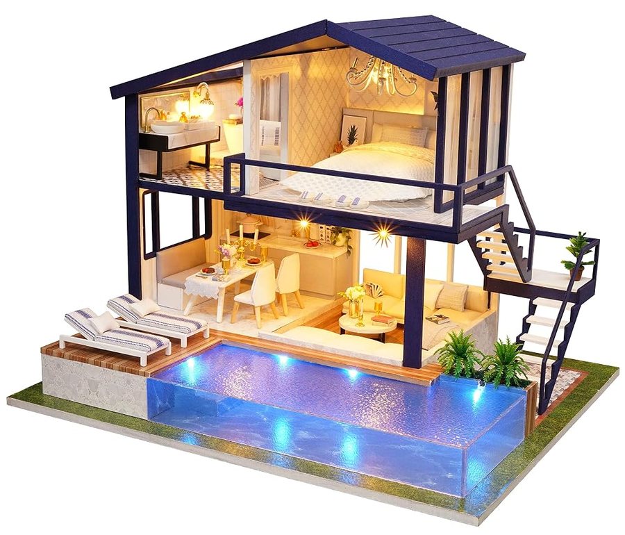 Flever Poolside Villa with Tool Kit DIY miniature house kit — detail of the build