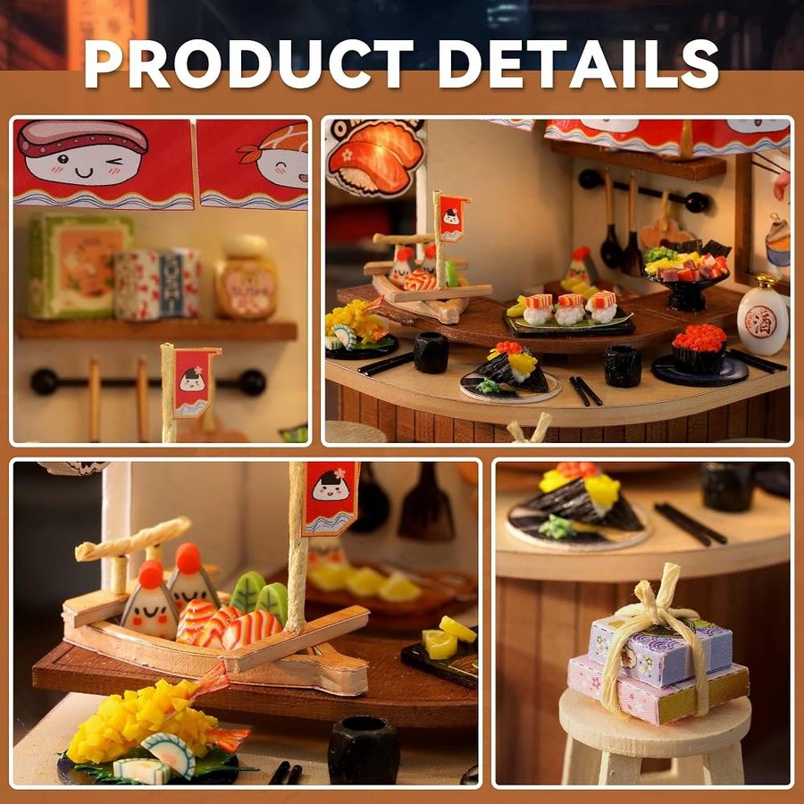 Flever Revolving Food House DIY miniature house kit — finished and lit