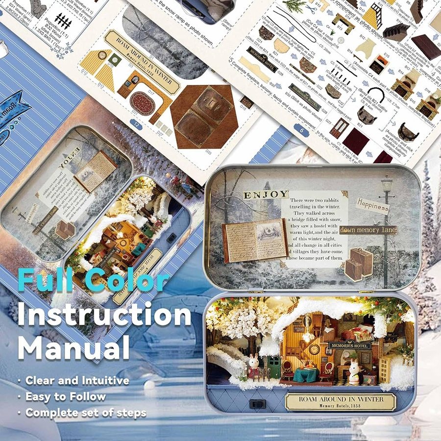 Flever Roam Around in Winter DIY miniature house kit — what comes in the box