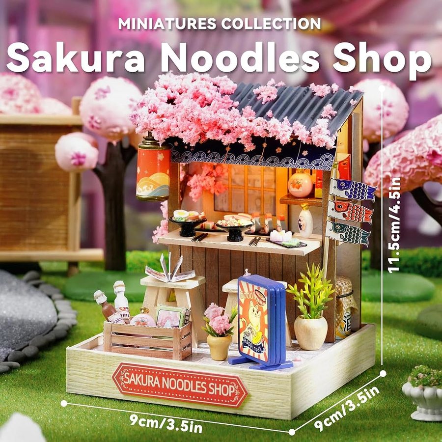 Flever Sakura Noodles Shop DIY miniature house kit — detail of the build