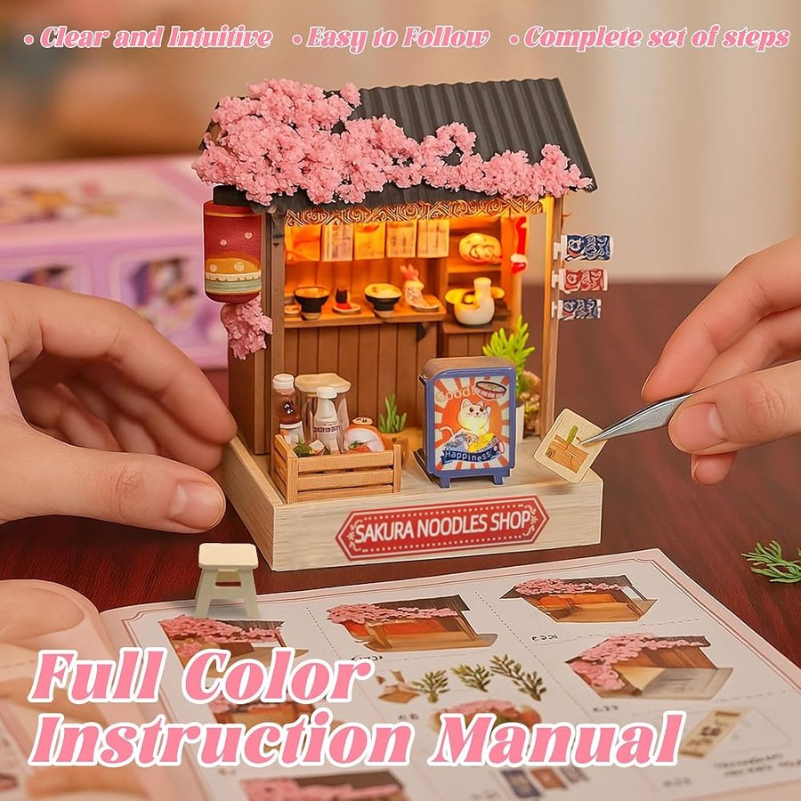 Flever Sakura Noodles Shop DIY miniature house kit — what comes in the box