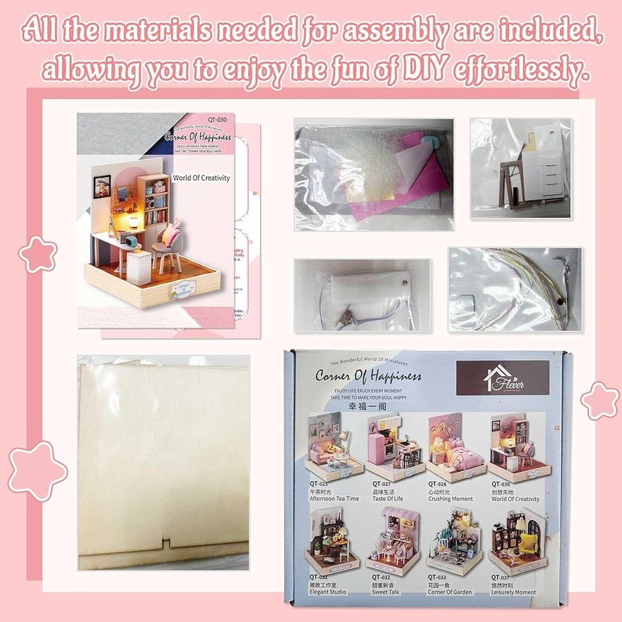 Flever World of Creativity DIY miniature house kit — finished and lit