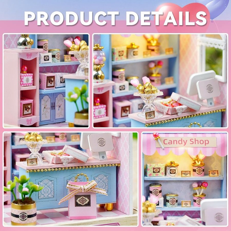Flever Yummy Candy DIY miniature house kit — finished and lit